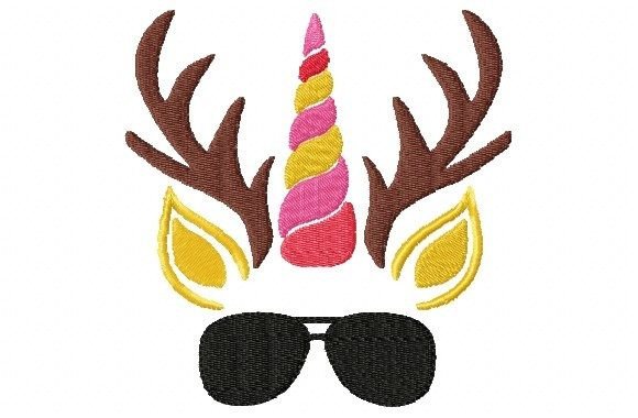 Unicorn Reindeer Sunglasses for Holiday Embroidery